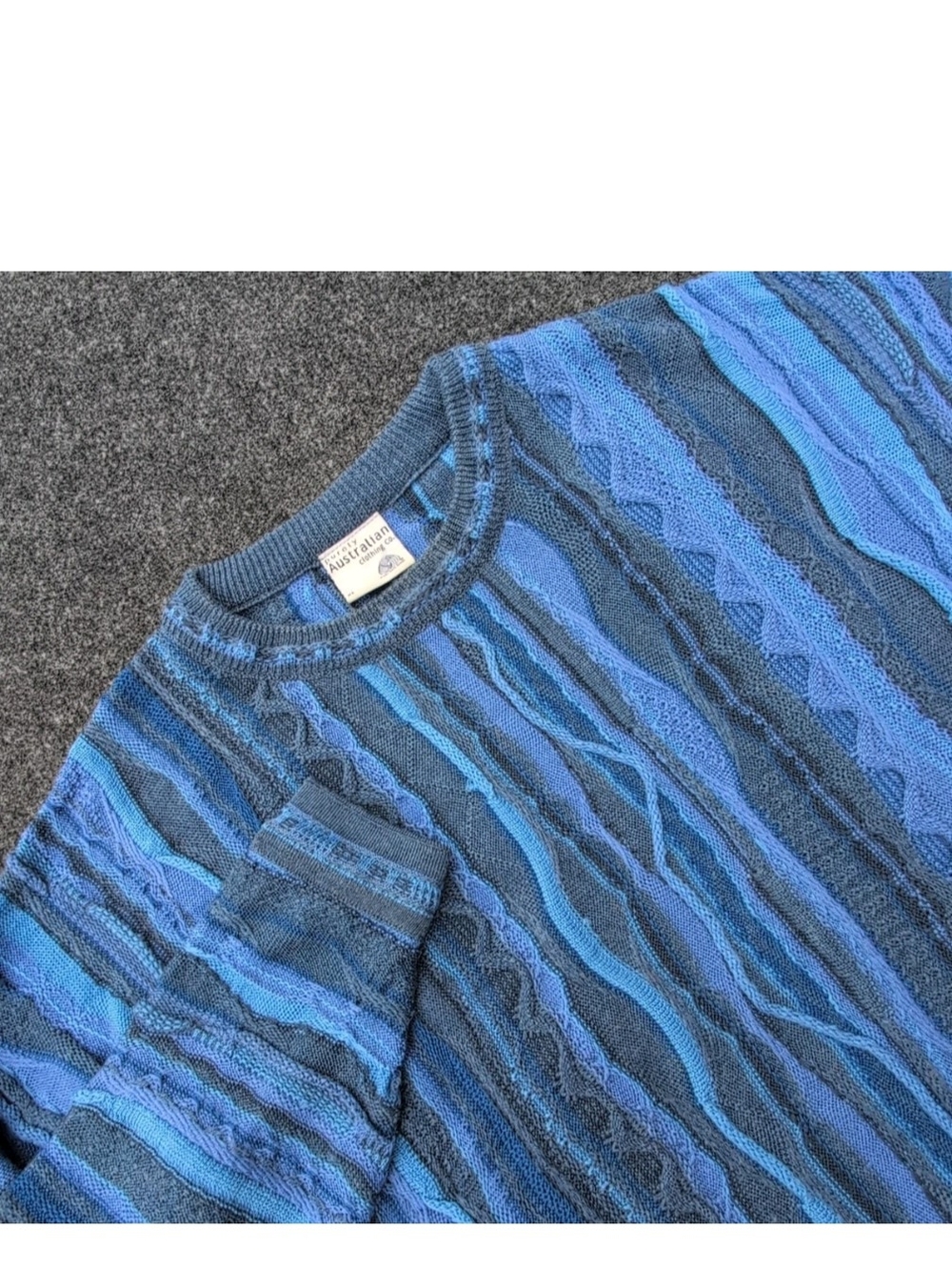 Vtg Purely Australian Sweater Mens Extra Large Blue Striped Wool Knit Textured